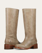 tall leather boot in a brown grey 