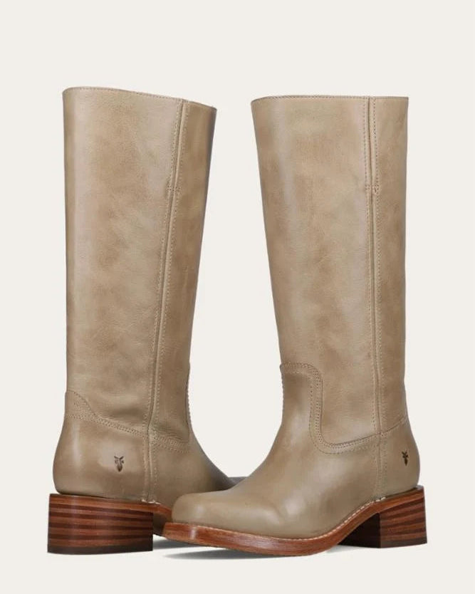 tall leather boot in a brown grey 