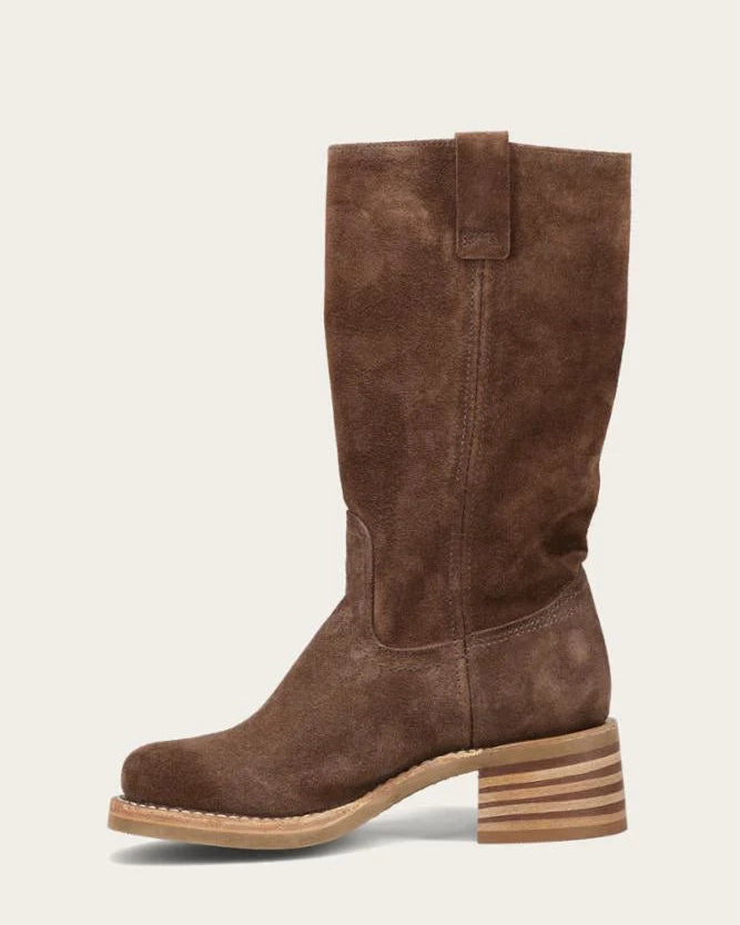 dark brown suede tall boot