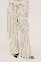 wide leg pant in cream with pinstripe