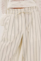 wide leg pant in cream with pinstripe