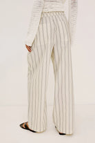 wide leg pant in cream with pinstripe
