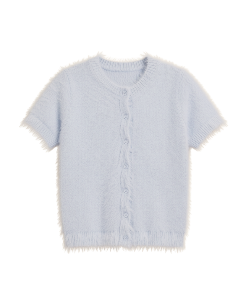 light blue short sleeve fuzzy cardigan