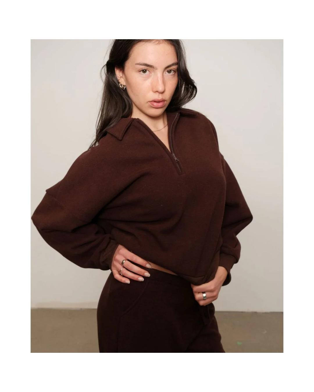 brown half zip polo sweater