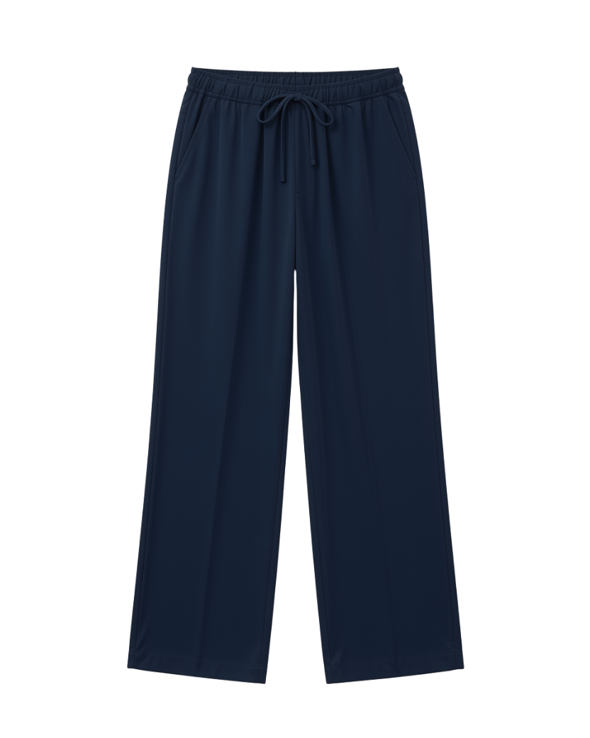 wide leg navy drawstring pants