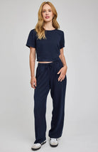 wide leg navy drawstring pant