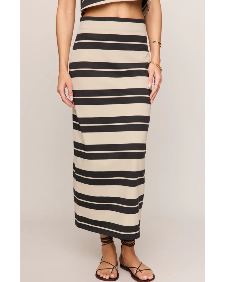 midi striped skirt in black and beige