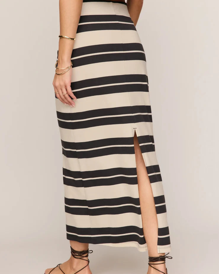 midi striped skirt in black and beige