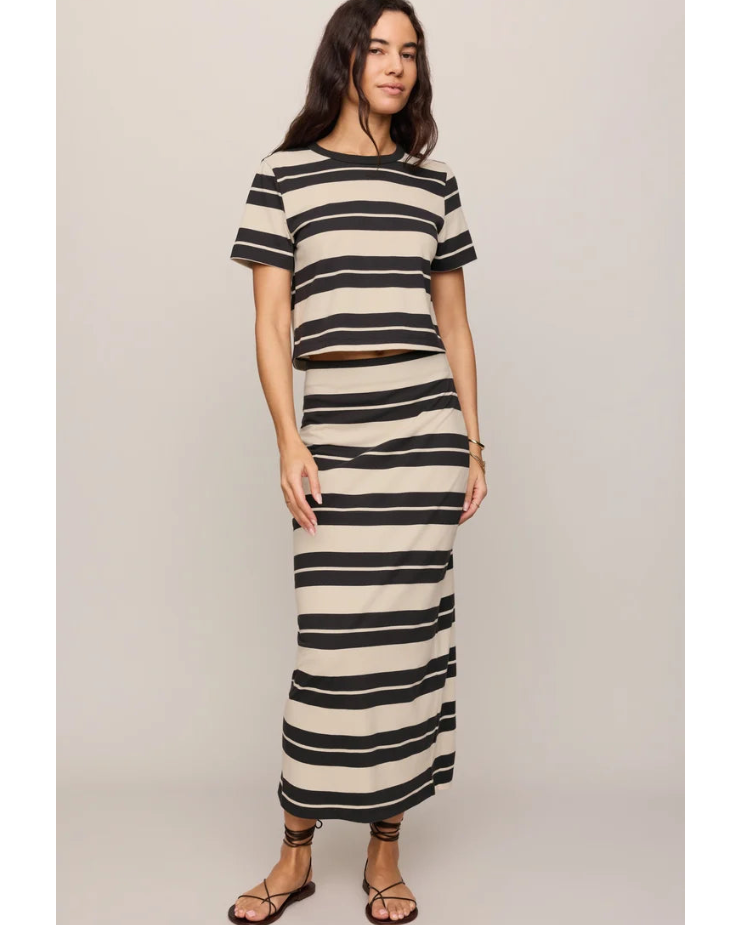midi striped skirt in black and beige