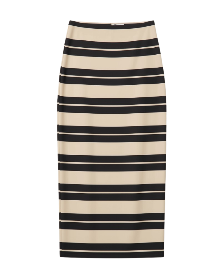 midi striped skirt in black and beige