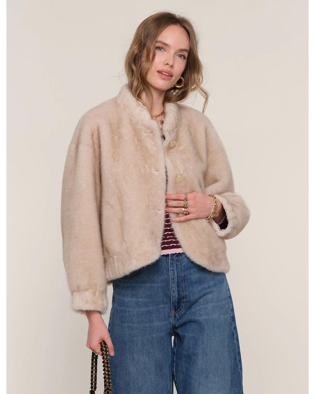 faux fur coat in beige