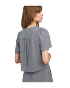 navy gingham short sleeve blouse