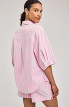 pink stripe short sleeve button down