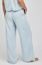 wide leg blue stripe pant with drawstring