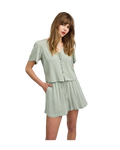 green gingham shorts with a drawstring