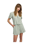green gingham shorts with a drawstring