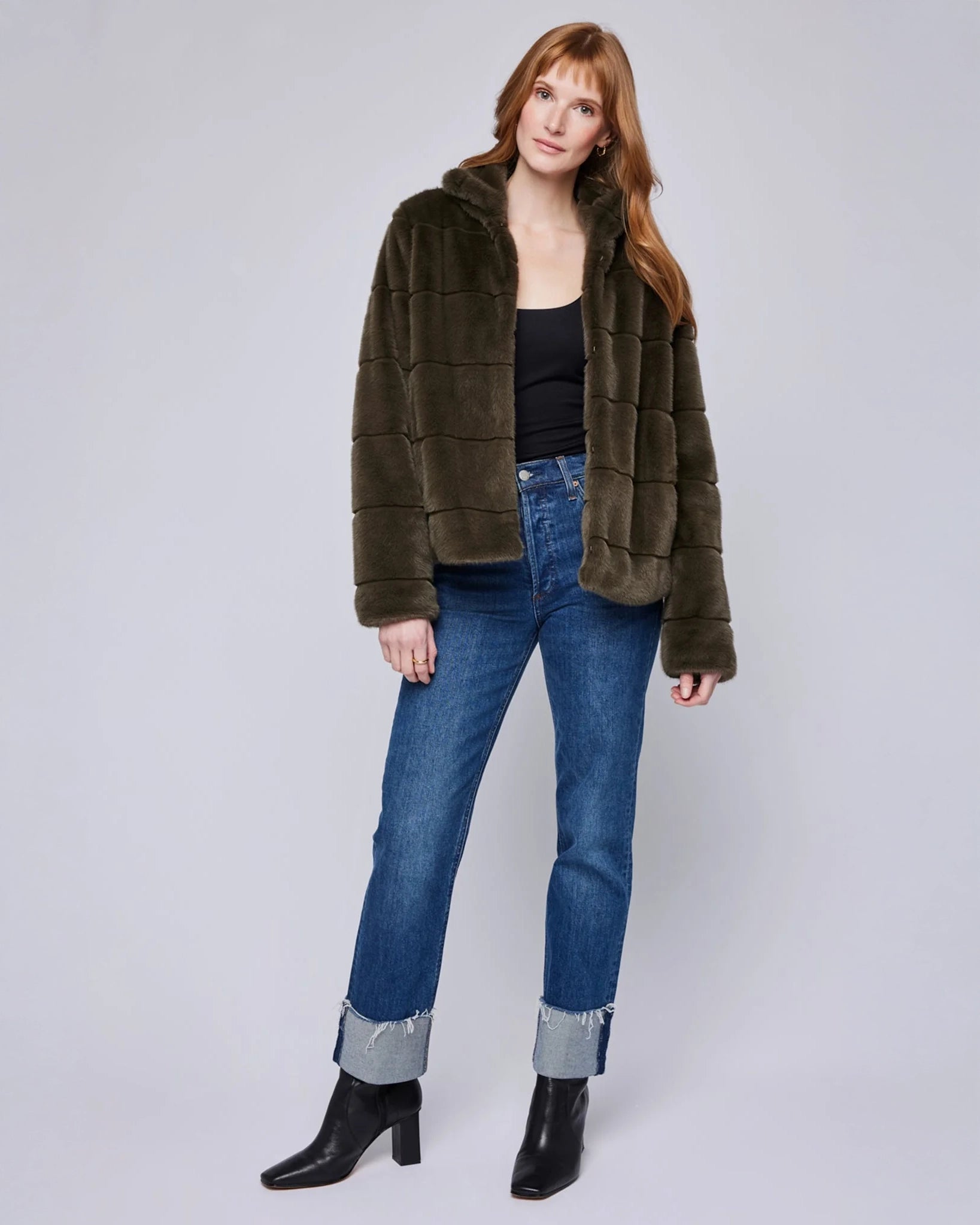 Gentle Fawn Faux Fur Jacket in Olive Green