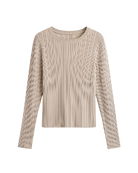 beige long sleeve sweater with pointelle details