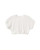 white cropped short sleeve top with a bubble waist and sleeve