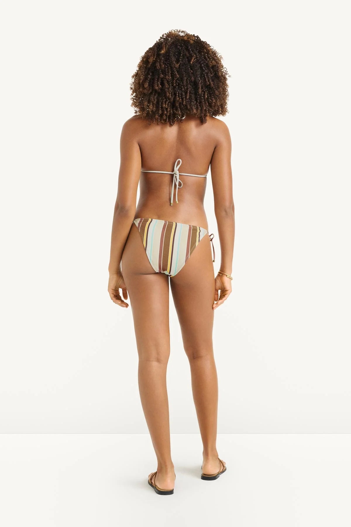 triangle bikini top in beige, brown and blue stripes