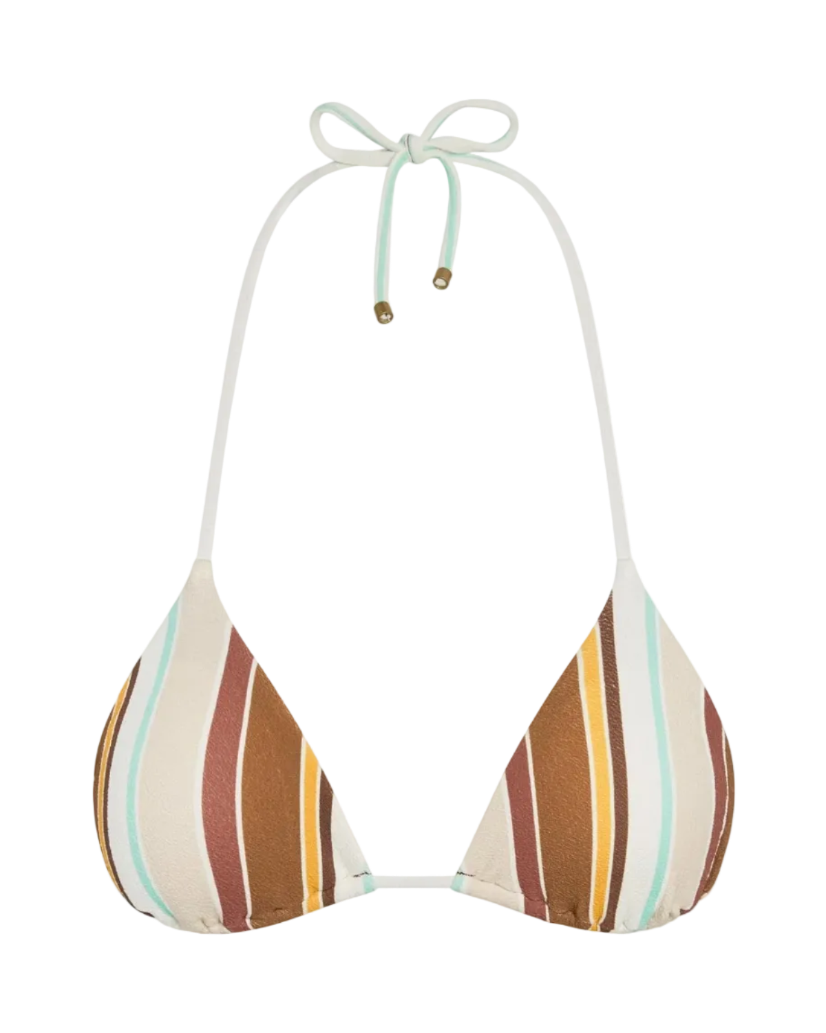 triangle bikini top in beige, brown and blue stripes