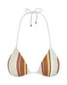triangle bikini top in beige, brown and blue stripes