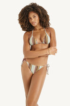 triangle bikini top in beige, brown and blue stripes