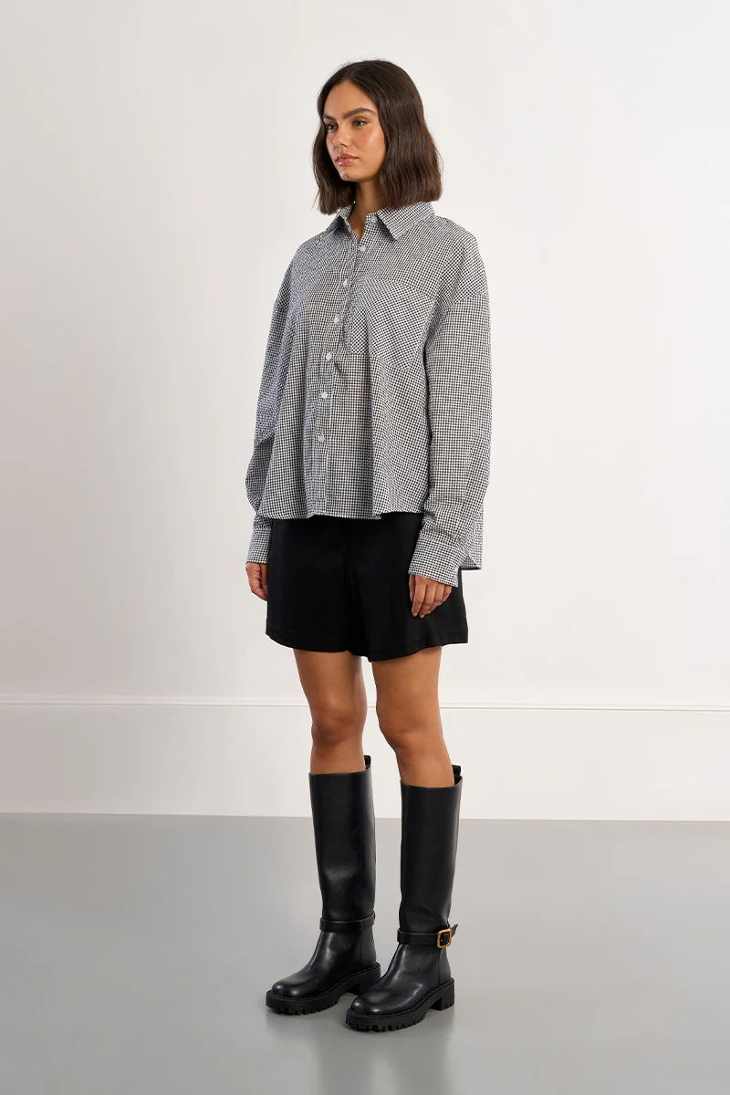 black gingham blouse