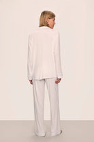 white pj set with blue trim