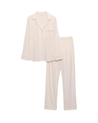 white pj set with blue trim
