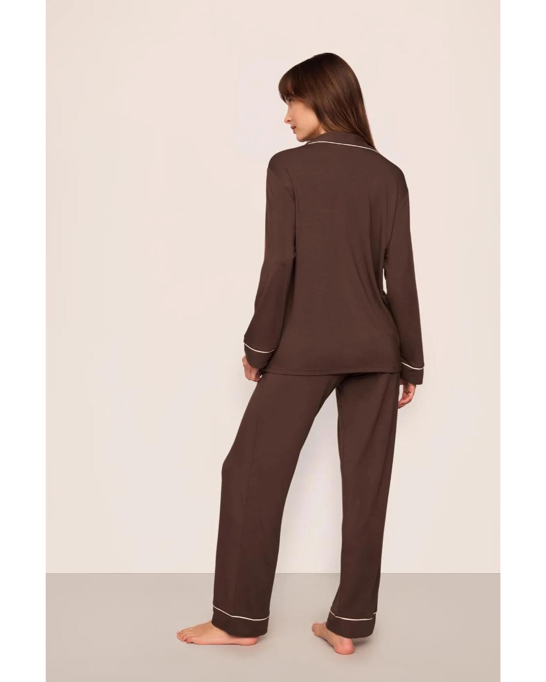 brown long sleeve and pant pj set