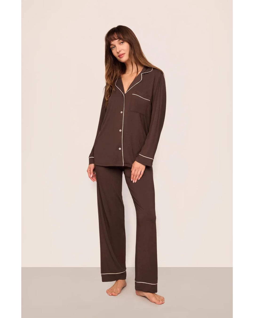 brown long sleeve and pant pj set