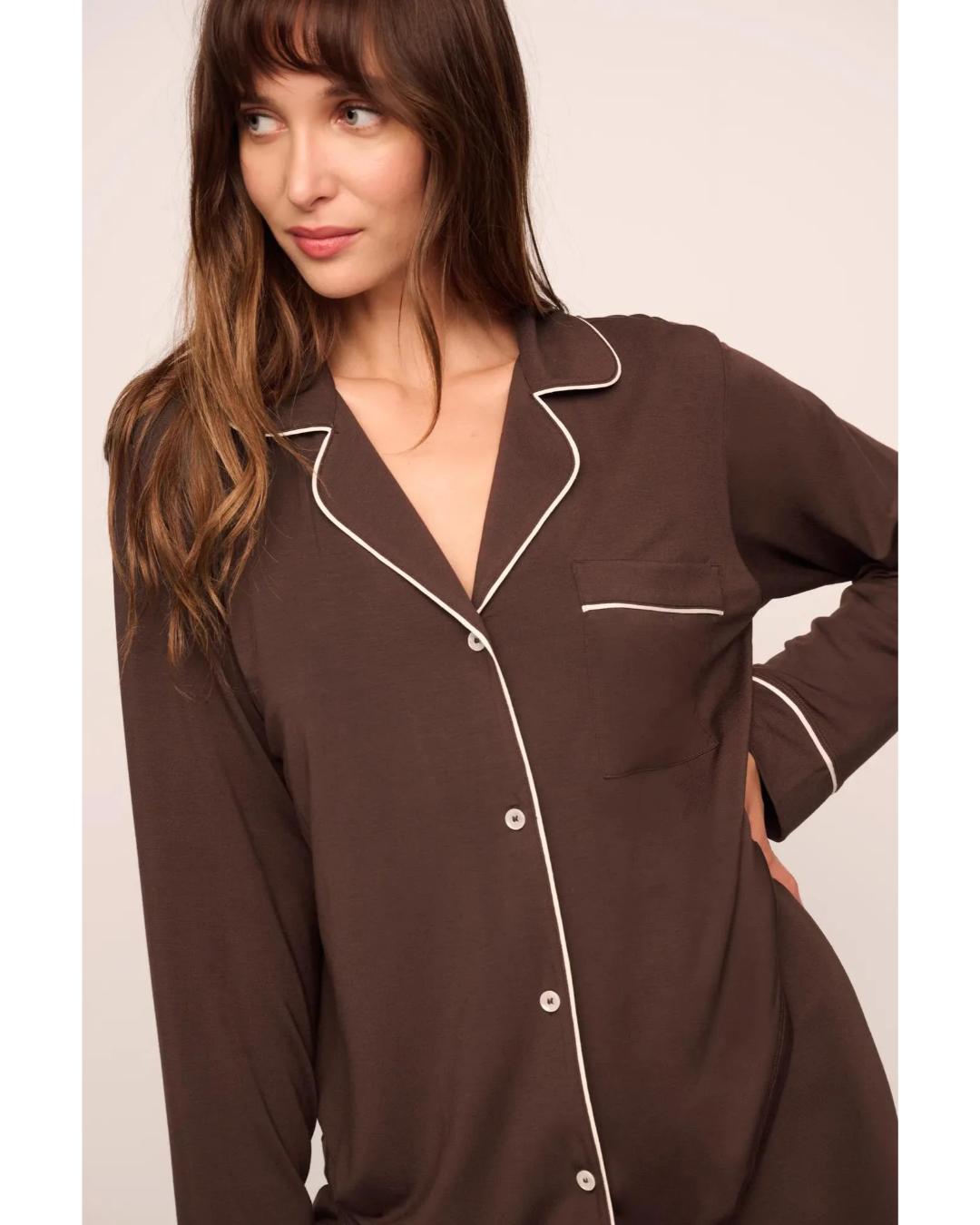 brown long sleeve and pant pj set