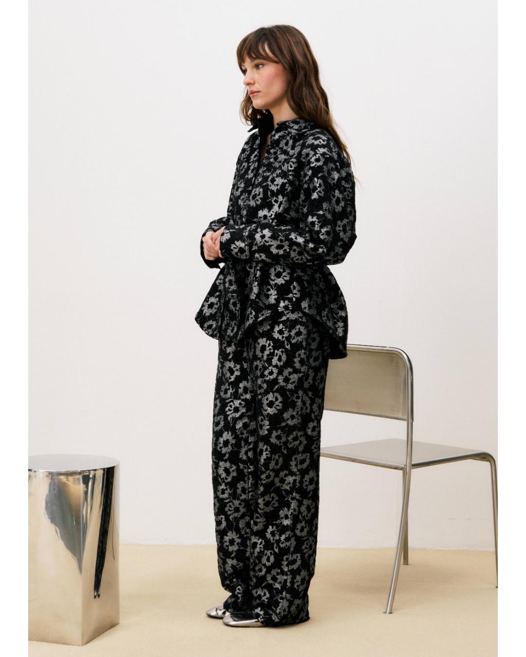 black floral blouse with a tie waist