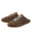 dark brown sneaker mule with white laces