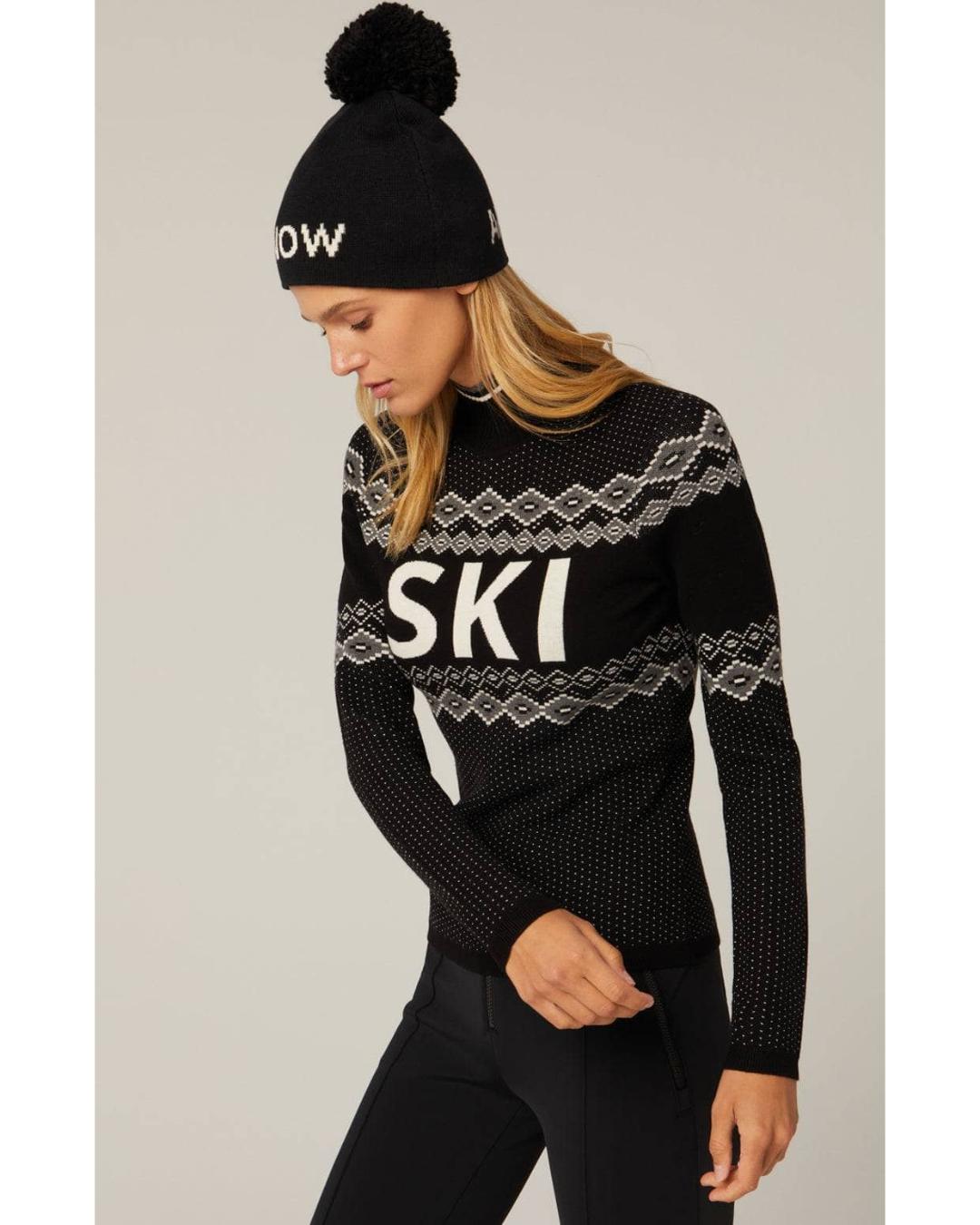 black turtleneck sweater with ski written in white