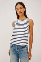 white tank top with navy stripes
