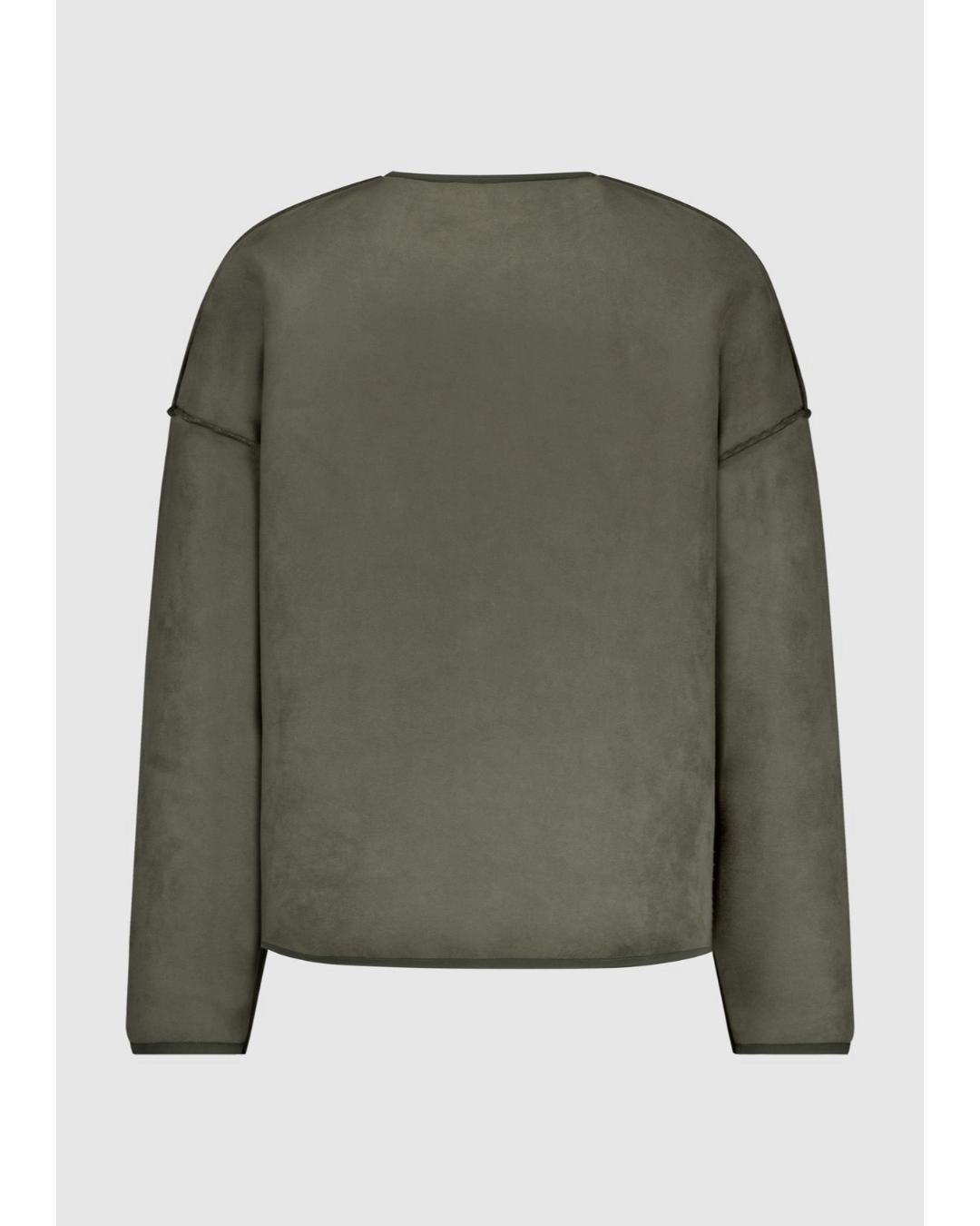 green suede jacket with plaid on the side that is reversible