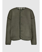 green suede jacket with plaid on the side that is reversible