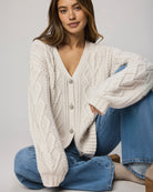 cream cable knit cardigan with silver buttons