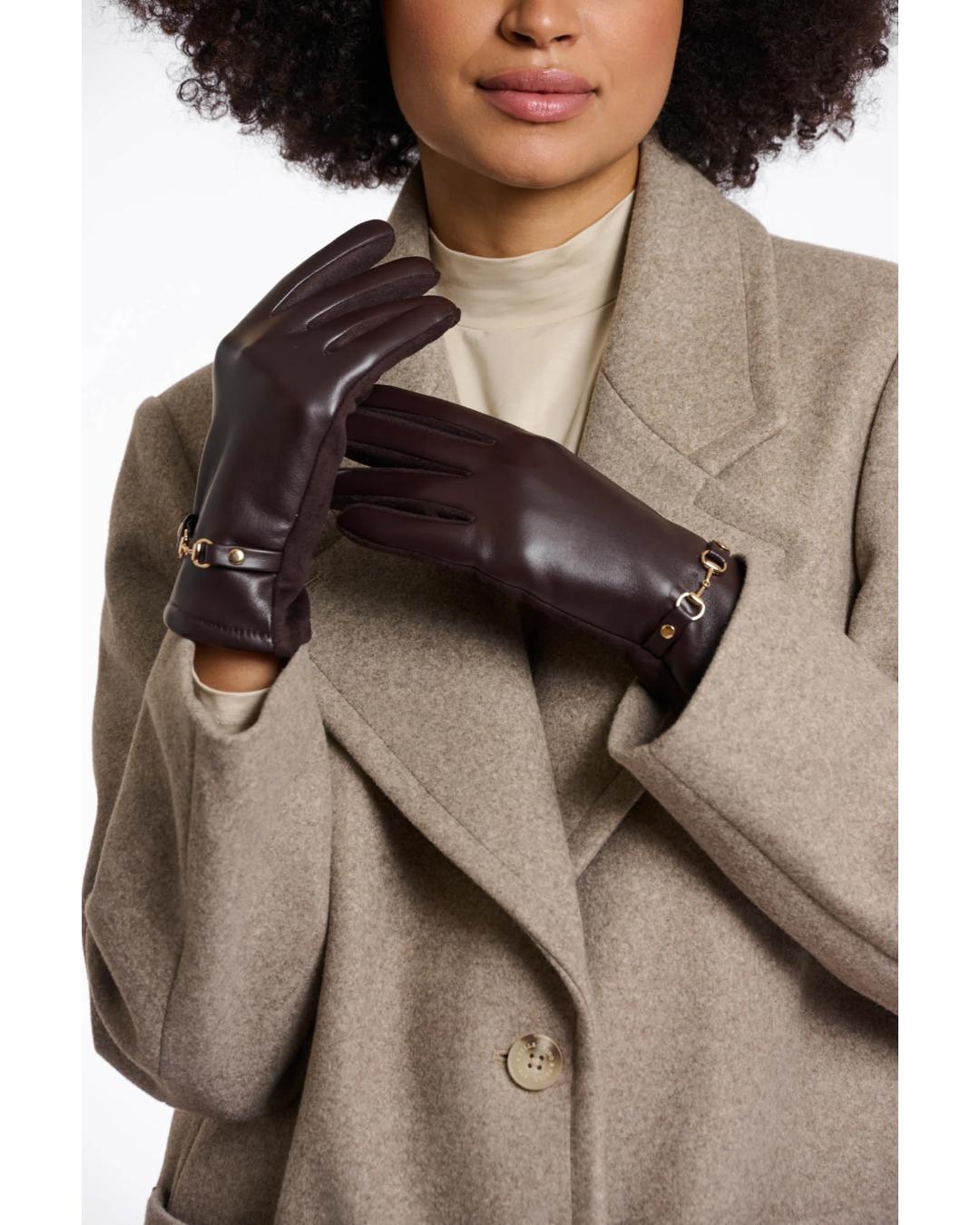faux leather gloves in brown with a old buckle on wrist