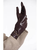 faux leather gloves in brown with a old buckle on wrist