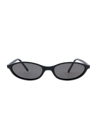 thin oval sunglasses with black frame and lenses