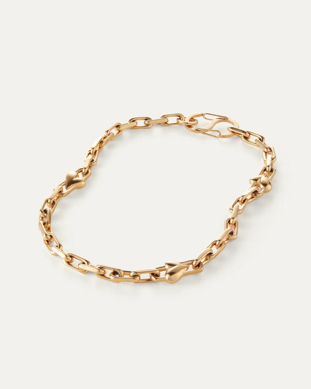 gold chunky link necklace with hearts