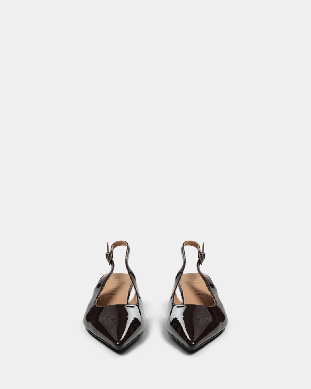 black leather stiletto sling backs