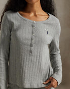 lounge set in grey with a wide leg pant and long sleeve top