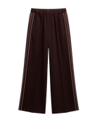 pull on wide leg tailored pant in brown with stripes down the side