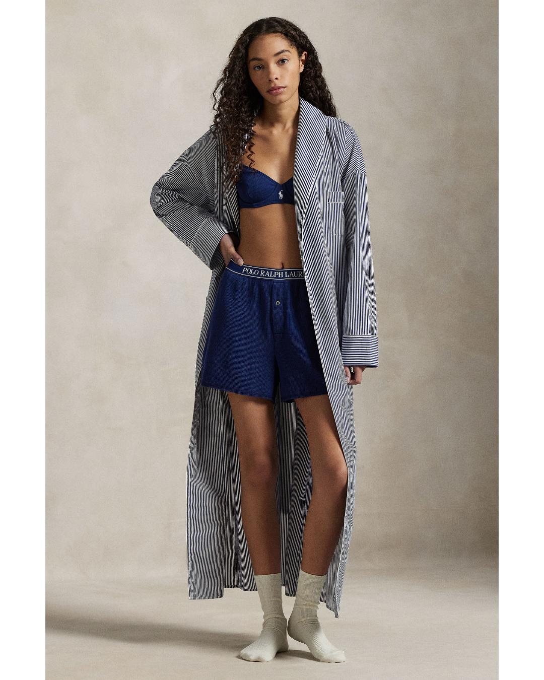 white and blue striped robe