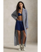 white and blue striped robe