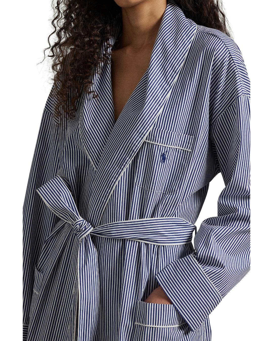 white and blue striped robe